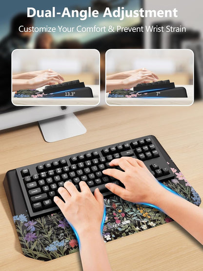 2-in-1 Ergonomic Keyboard Stand with Wrist Rest, Comfy Keyboard Riser Holder with Massage Design, Black