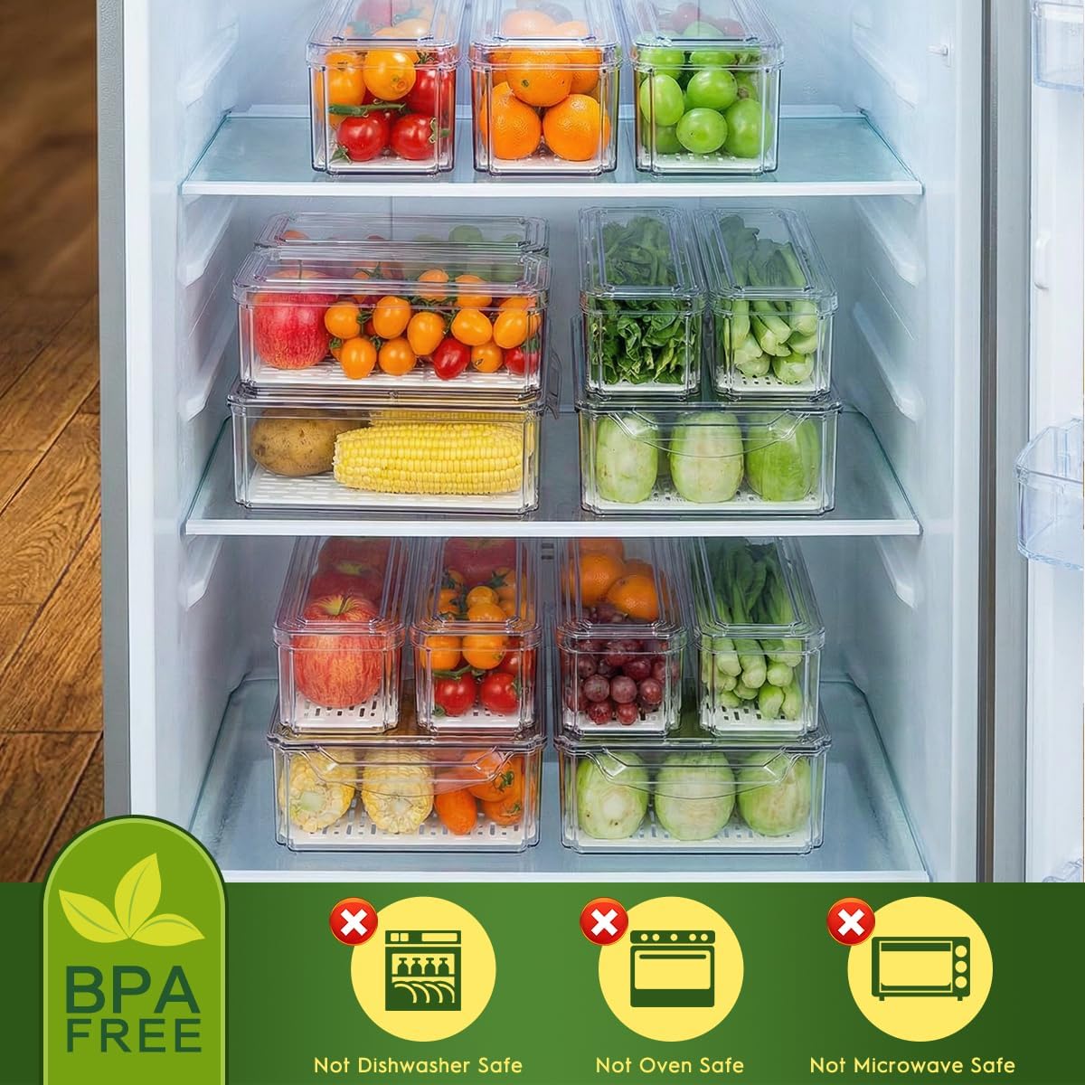 ZIJUND 4 Pack Fridge Organizer, Stackable Refrigerator Organizer Bins with Lids, BPA-Free Fridge Organizers and Storage Containers for Fruit, Vegetable, Food, Drinks, Cereals, Clear