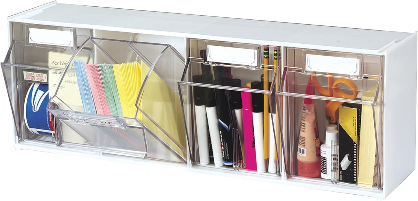 Deflecto Interlocking Tilt Bin, 9 Bin Unit, Clear and White, 23-5/8” x 3-5/16” x 2-5/8” (20903OP)