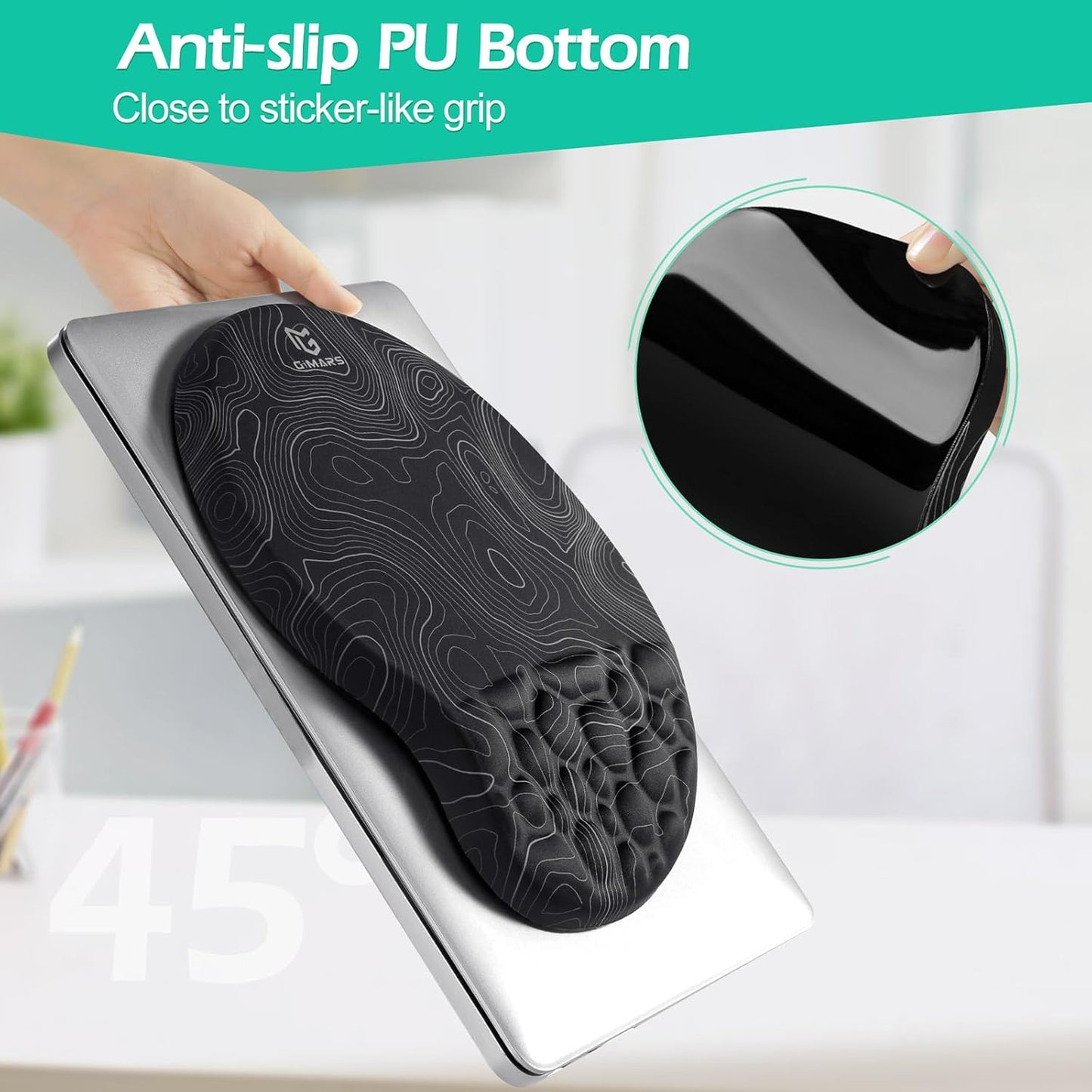 Gimars Elongate Smooth Lycra Fabric Ergonomic Mouse Pad Wrist Support, Gel Memory Foam Cushion Set Keyboard Wrist Rest Support, Pain Relieve for Computer, Laptop, Office, School, Home, Gaming, Black