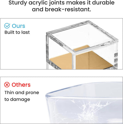 OfficeGoods 3-Tier Stackable Acrylic Holder- Stylish Desk Organizer and Storage for Office or Home – Transparent Round Design with Gold Metal Base