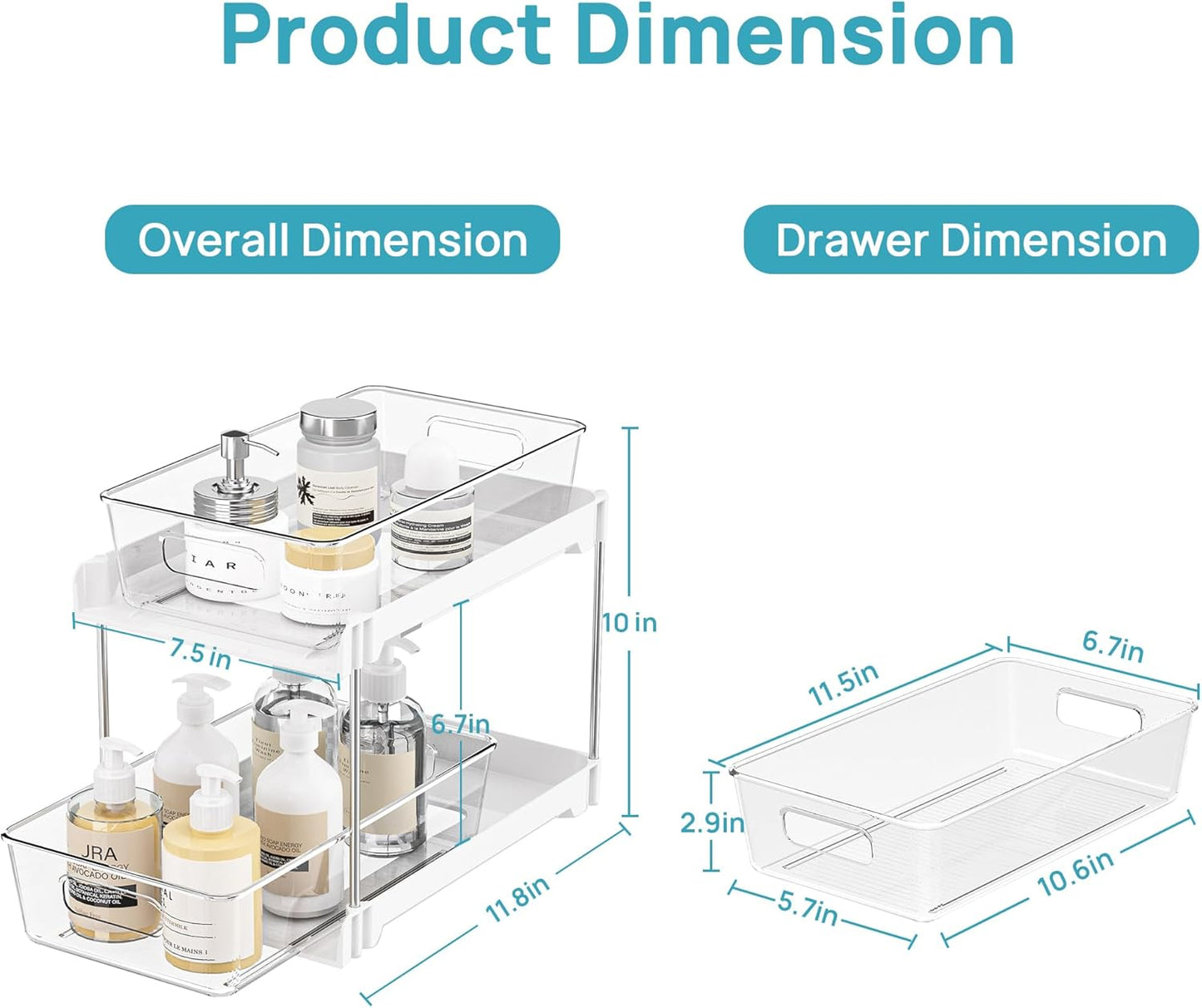 Vtopmart 4 Pack Bathroom Organizer, 2 Tier Clear Under Sink Organizers Vanity Countertop Storage Container,Cabinet Drawers Bins, Pull-Out Organization with Track for Pantry, Kitchen