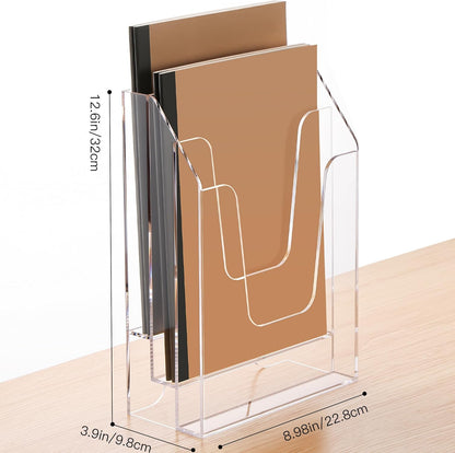YUXUN Acrylic File Folder Holder, Vertical File Storage, Clear Desktop Organizer, 2 Pockets