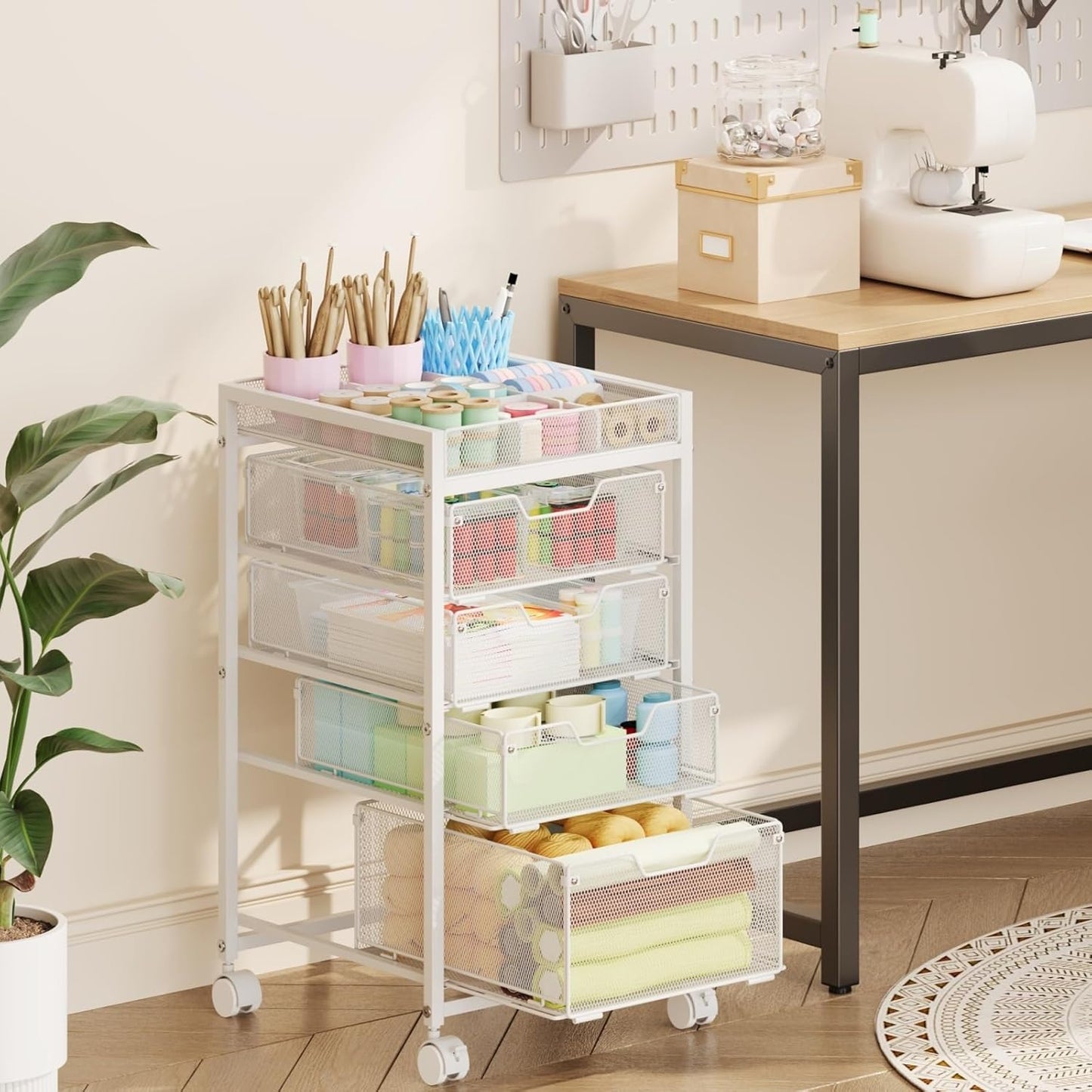 Rolling Utility Cart with 3 Drawers, Craft Organizer and Storage with DIY Divider, Lockable Wheels, Multi-Functional Storage for Art Supplies, Store for Brushes & Paints & Small Parts(Patent Pending)