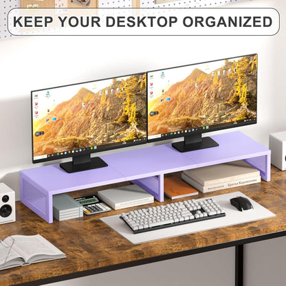 Dual Computer Monitor Stand Riser, Desk Organizers and Accessories, Printer & TV Stand, Desk Shelf, Office Desk Accessories & Desktop Workspace Organizer for Office Supplies, Black