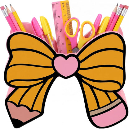 Tenceur Pink Pen Holder for Desk Large Capacity Pink Bow Pencil Holder Coquette School Supplies Set Desk Organizer Cute Bow Office Decor Makeup Brush Holders Funny Back to School Gift for Women