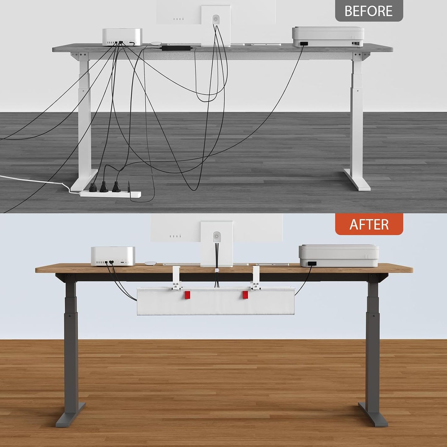 Univivi No Drill Under Desk Cable Management Tray, 36" Cord Organizer for Table, Clamp/Screw Mount Desk Cable Management, Premium Fabric Cable Management Tray for Office, Home