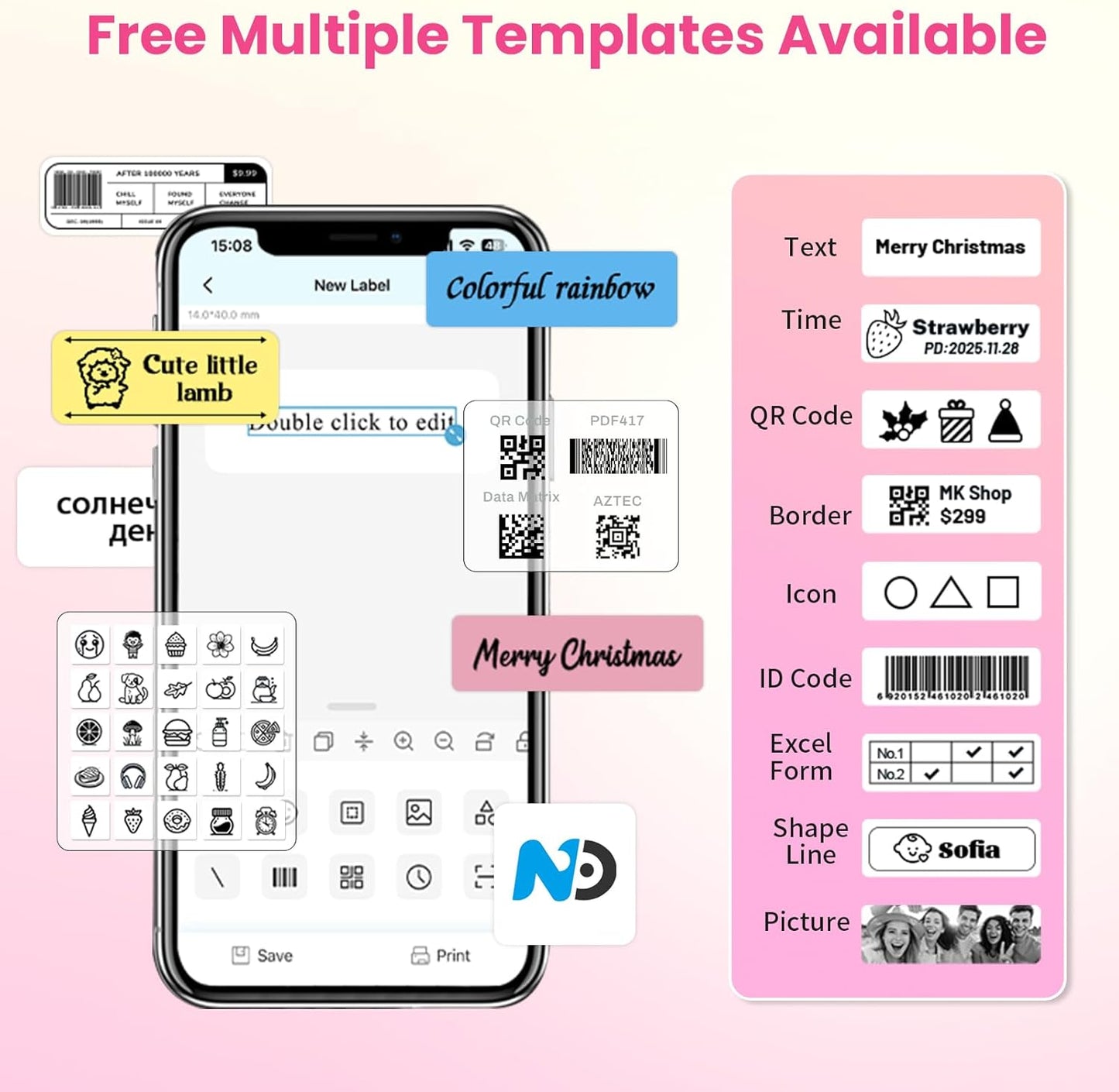Label Maker Machine with Tape, Small Portable Bluetooth Label Printer, Handheld Mini Labeler for Home, Kitchen, Office, Waterproof Label Makers for Labeling, Gift, Kids School Items, Pink