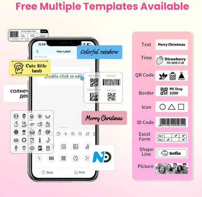Label Maker Machine with Tape, Small Portable Bluetooth Label Printer, Handheld Mini Labeler for Home, Kitchen, Office, Waterproof Label Makers for Labeling, Gift, Kids School Items, Pink