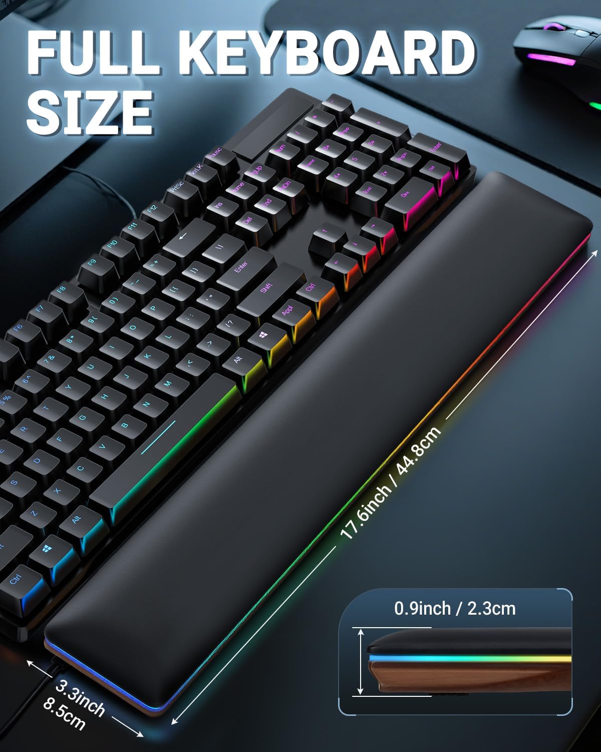 PU Leather Keyboard Wrist Rest, Ergonomic Memory Foam Wrist Support for Pain Relief, Waterproof & Easy to Clean Hand Rest Pad for Office, Gaming & Mechanical Keyboards (Classic Black)