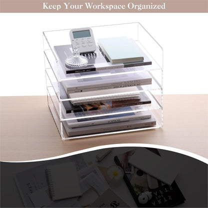 HeZone Paper Organizer, 2 Tier Stackable A4 Size Acrylic Letter Tray, Office/Home/School Organization - Clear