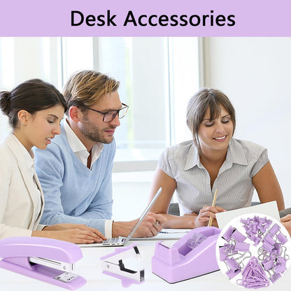 suniya Office Supplies,Gold Desk Accessories,with Stapler,Tape Dispenser,Pen Holder,Scissors,Phone Stand,Staple Remover,Ballpoint Pen,Clear Tape, Staples,Ruler,Clips,Best Gift for Business or Boss