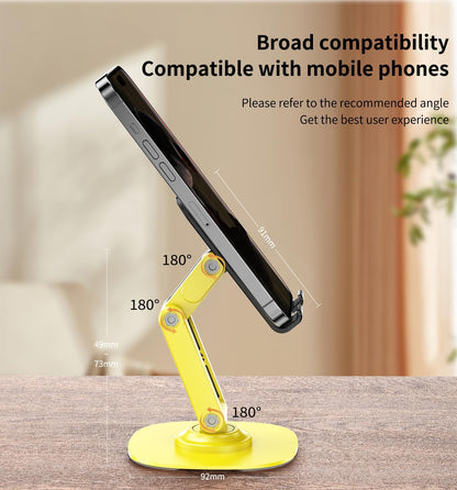 360° Rotating Cell Phone Stand for Desk, Adjustable & Foldable Phone Holder, Aluminum Desktop Phone Stand with Anti-Slip Base, Compatible with iPhone, iPad, Android Phones, K69-Black