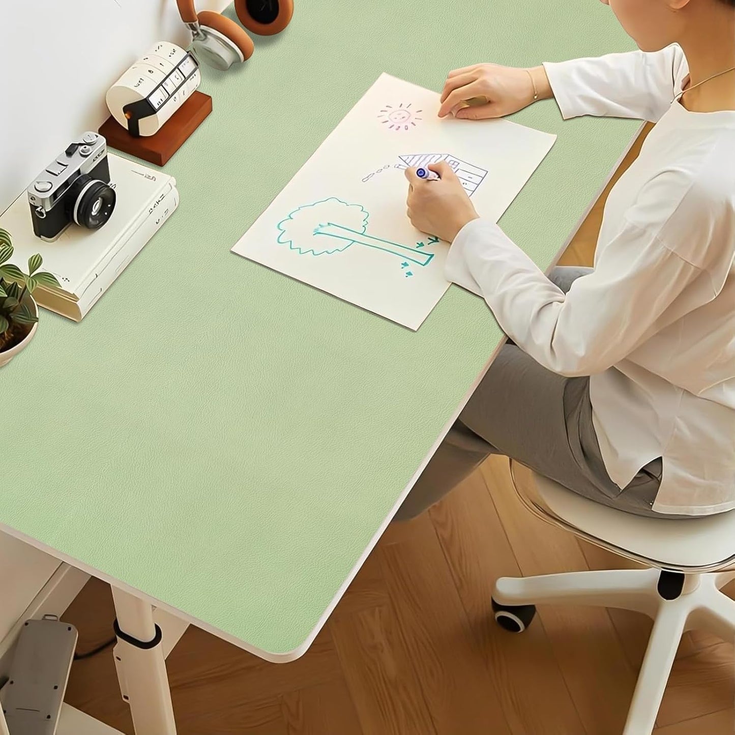 Bloss Leather Desk Pad and Keyboard Wrist Rest, Large Mouse Pad + Keyboard Pad+Mouse Wrist Support, Non-Slip Desk Mat Protector for Office, Home(31.5×15.7 Inches,Beige)