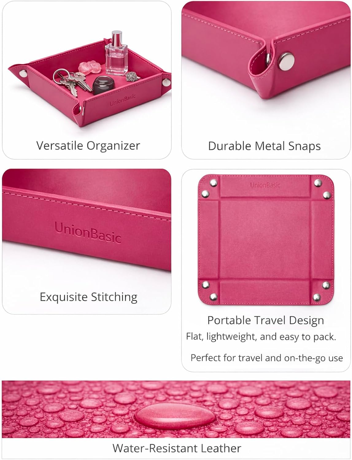 UnionBasic Medium Valet Tray, Jewelry Tray for Rings Watches Earrings, Entryway Catchall Caddy for Coins Keys Change, Nightstand Bedside Valet Holder, Trays for Electronic Gadgets, Candy Pink Plus - Colors B