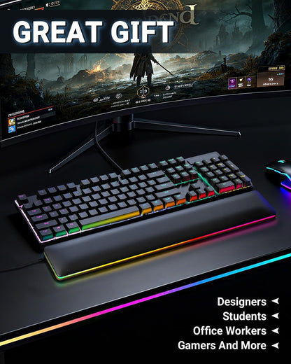 PU Leather Keyboard Wrist Rest, Ergonomic Memory Foam Wrist Support for Pain Relief, Waterproof & Easy to Clean Hand Rest Pad for Office, Gaming & Mechanical Keyboards (Classic Black)