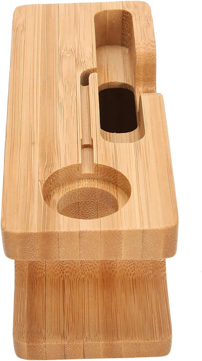 Pssopp Bamboo Charging Station, Wooden Charging Station Desktop Docking Station Organizer for Cellphone Smart Watch Tablet Charging Cables