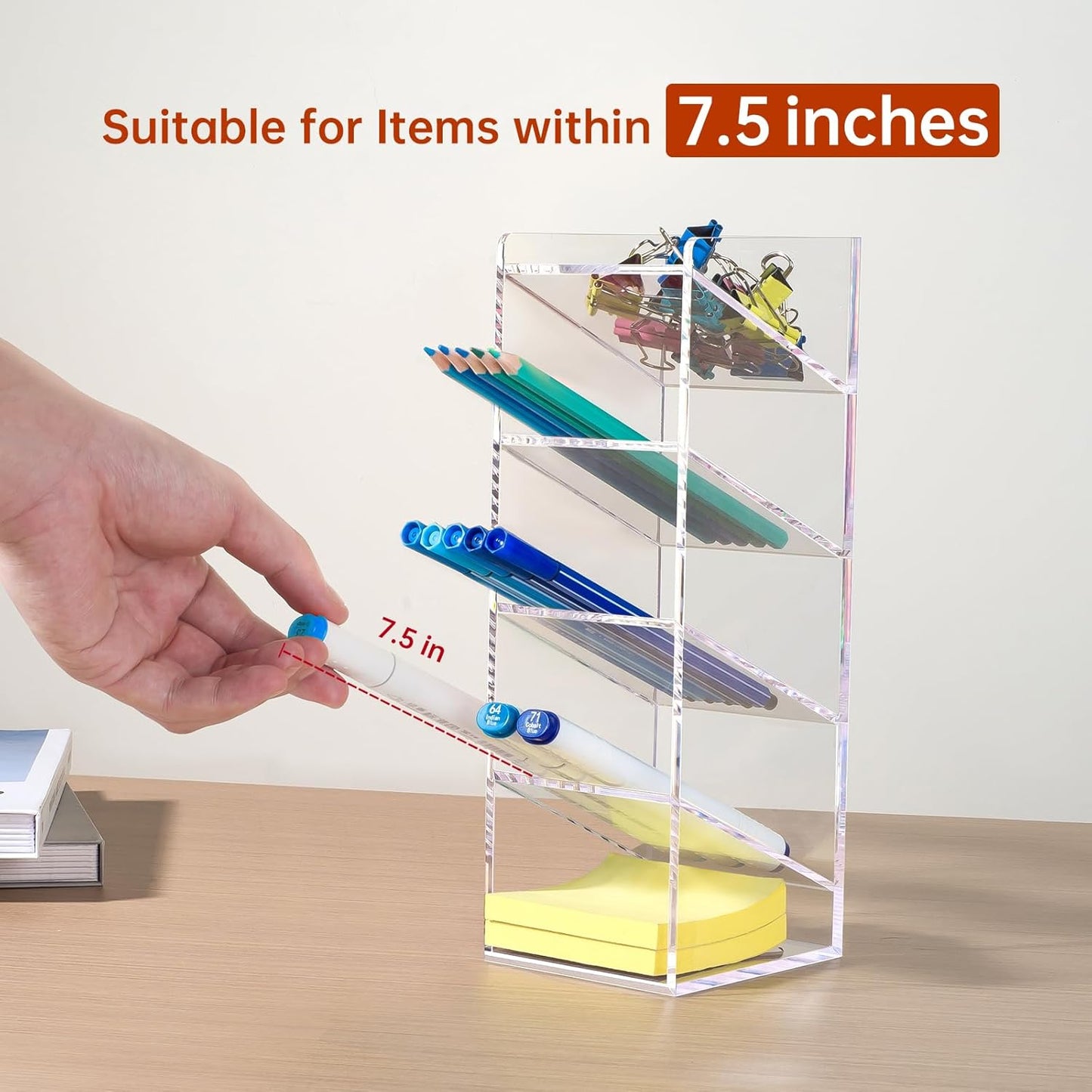 BEYGORM Acrylic Vertical Marker Organizer for 150 Markers with 13 Compartments, Clear Angled Pen & Pencil Holder, Large Desk Stationery & Art Supply Storage for Office & School (10.2 x 9.8 x 4 Inch)