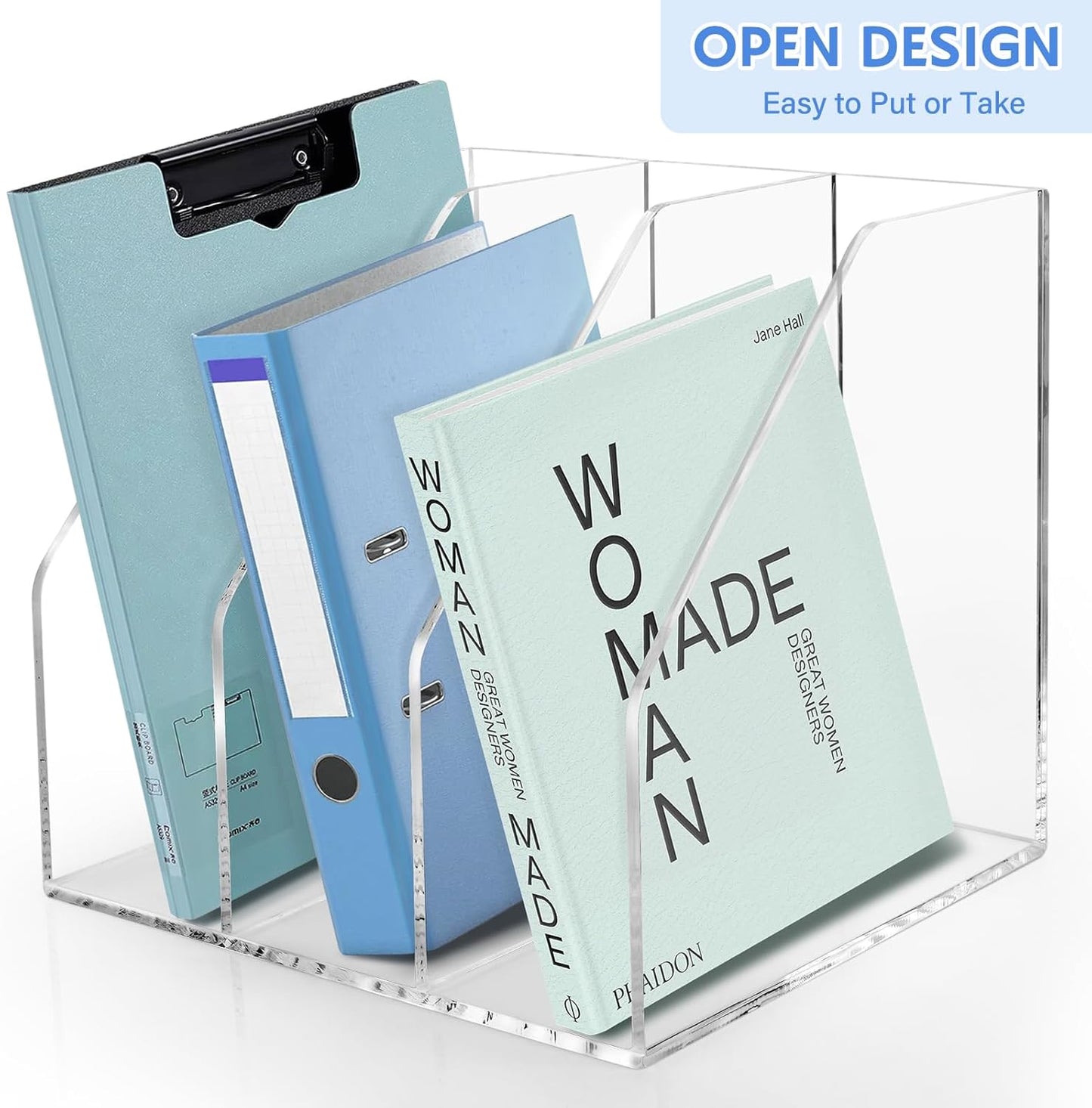 2 Pack- Stackable Paper Letter Tray,Clear Acrylic Magazine Holder and File Organizer - Sleek Desk Organizer for Home Office, Bookshelf, or Workspace - Space-Saving Transparent Document Holder