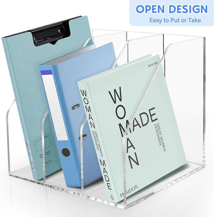 2 Pack- Stackable Paper Letter Tray,Clear Acrylic Magazine Holder and File Organizer - Sleek Desk Organizer for Home Office, Bookshelf, or Workspace - Space-Saving Transparent Document Holder