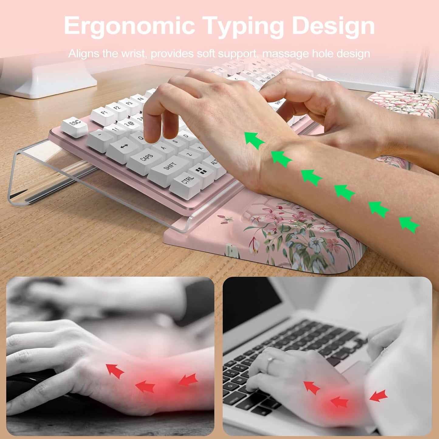 HAOCOO Ergonomic Keyboard Rest Wrist Pad,Comfortable Keyboard Wrist Rest Holder, 3-Level Height Adjustment Acrylic Keyboard Stand, Easy Typing Desk Accessories, Aesthetic Keyboard Riser for Desk