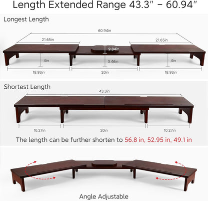 Nnewvante Monitor Stand Riser, 60 inch Large Bamboo Dual Monitor Stand for Desk, 3 Shelves Desktop Screen Riser with Adjustable Length Angle for Computer Laptop PC