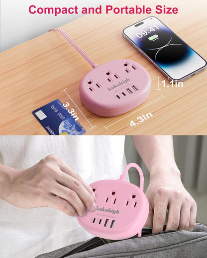 Pink Extension Cord with Surge Protected 1080J - 5 FT Kawaii Power Strip, 1625W Cute Extension Cord with 3 AC Outlet 4 USB (24W/4.8A), Compact for Cute Pink Kawaii Desk Home Essentials