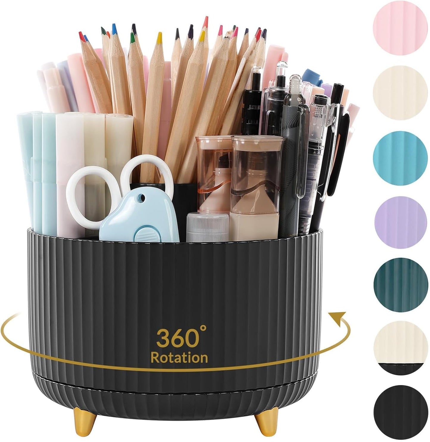 SKYDUE 360 Rotating Multipurpose Organizer - Cute Rotating Pen Holder with 5 Slots for Art Supplies, Office, School, Home
