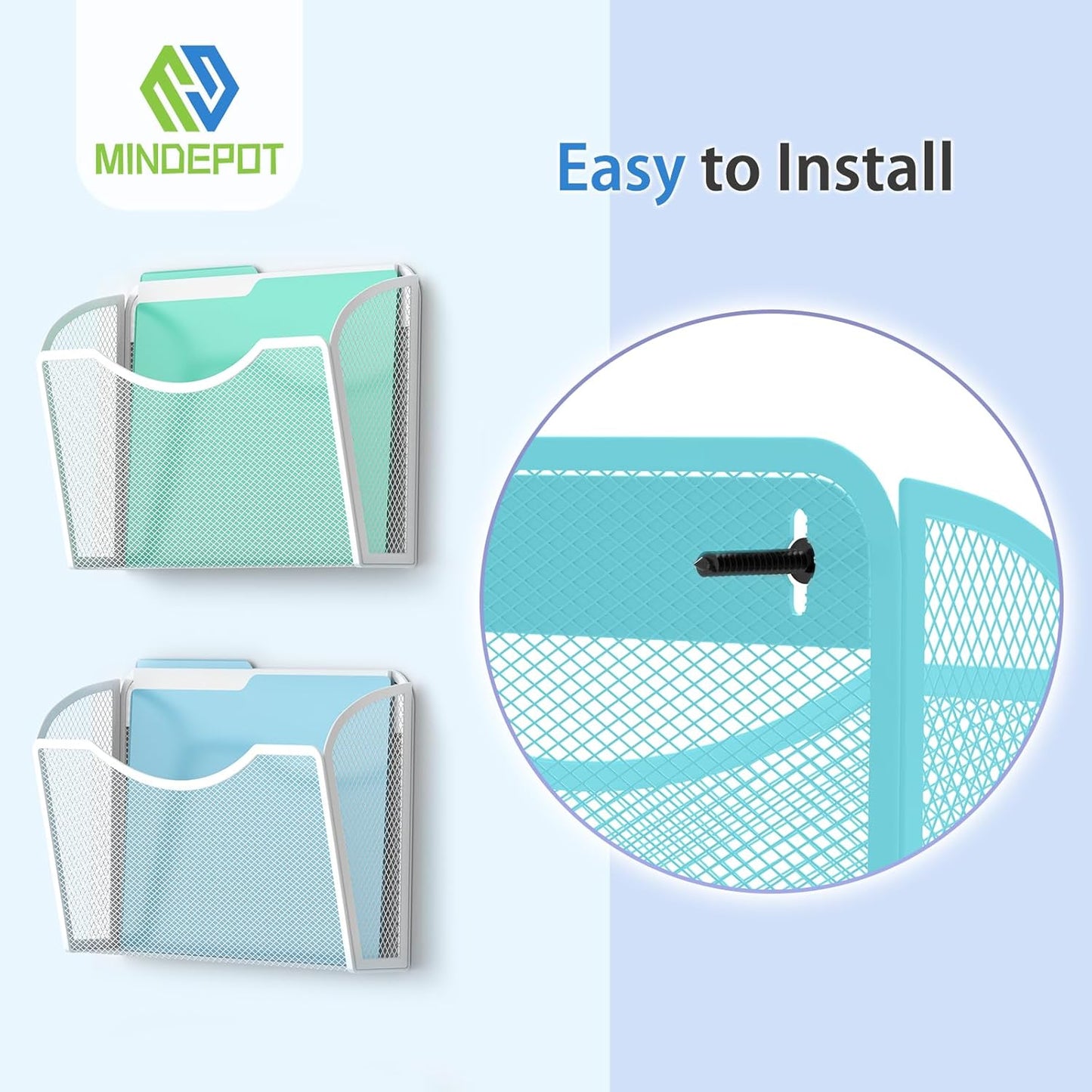MINDEPOT Wall File Organizer,Hanging Wall Mounted File Folder Binder Holder Mail Organizer for Office,Home and School Supplies