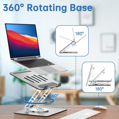 Laptop Stand for Desk Adjustable Computer Stand with 360 Rotating Base Ergonomic Laptop Riser Mount for Desk Foldable Protable Computer Desk Fits with MacBook Pro Air, Round Black
