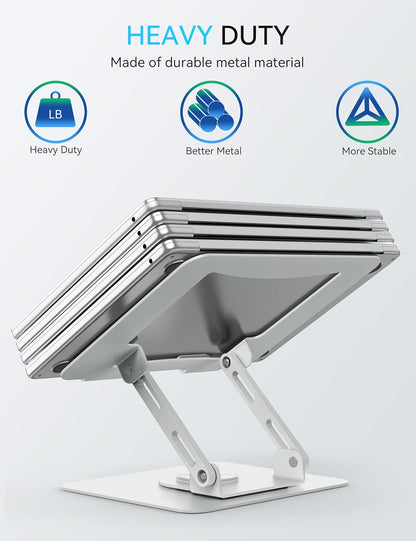 SOUNDANCE 360 Rotating Laptop Stand, Ergonomic Computer Riser for Desk, Adjustable Height Multi-Angle Metal Holder, Foldable Portable Notebook Elevating Base for Office & Home, Silver Grey