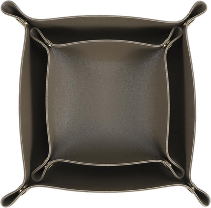 uxcell 2 Pcs Leather Valet Tray, Folding Jewelry Tray Organizer Square Travel Dish Plate Desk Organizer for Women and Men Storage Jewelry Keys Wallet Coin (2 Sizes, Beige)