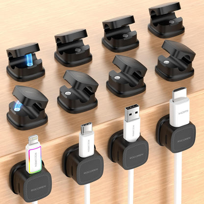 6-Pack Magnetic Cable Clips, Rocoren Smooth Adjustable Adhesive Cord Organizer, Desk Cable Management Wire Holder Keeper Cables Staples for Nightstand Home Office Desk Car Phone Wall Desktop