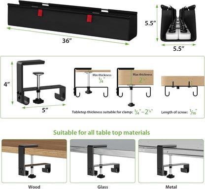 KEEGH Extra Large 48" Under Desk Cable Management Tray - Under Desk Cord Management - Clamp/Screw Mount - Support Upto 70lbs - Fabric Wire Management - Cable Raceways Tray Cord Hiders for Office/Home