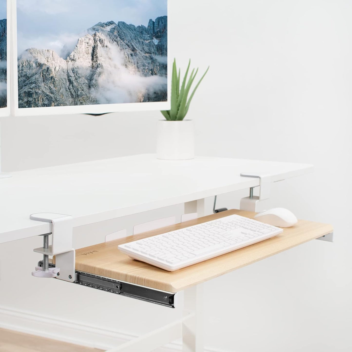 VIVO Large Clamp-on Computer Keyboard and Mouse Under Desk Slider Tray, 27 x 11 inch Pull Out Platform Drawer, White, MOUNT-KB05W