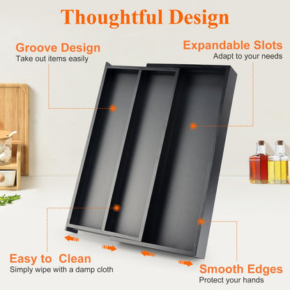 Large Bamboo Silverware Drawer Organizer Tray Kitchen Tool Drawer Divider Organizers Storage Expandable Cooking Utensil Organizer Wooden Cutlery Tray Spoon Flatware Organizers Utensil Holder Drawers