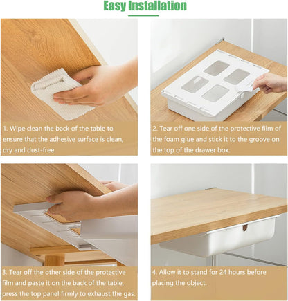 Under Desk Drawer, 2 Pack Large and Medium Hidden Self-Adhesive Under Desk Organisers for Storage of Cutlery, Office Supplies, Stationery and Cosmetics (White-2)