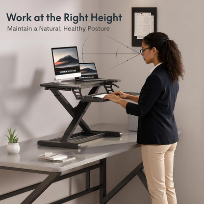 FLEXISPOT Standing Desk Converter 28" Desk Riser for Small Spaces, Compact Desktop Riser Sit Stand Computer Workstation, Stand Up Desk Converter for Laptop & Single Monitor, Black