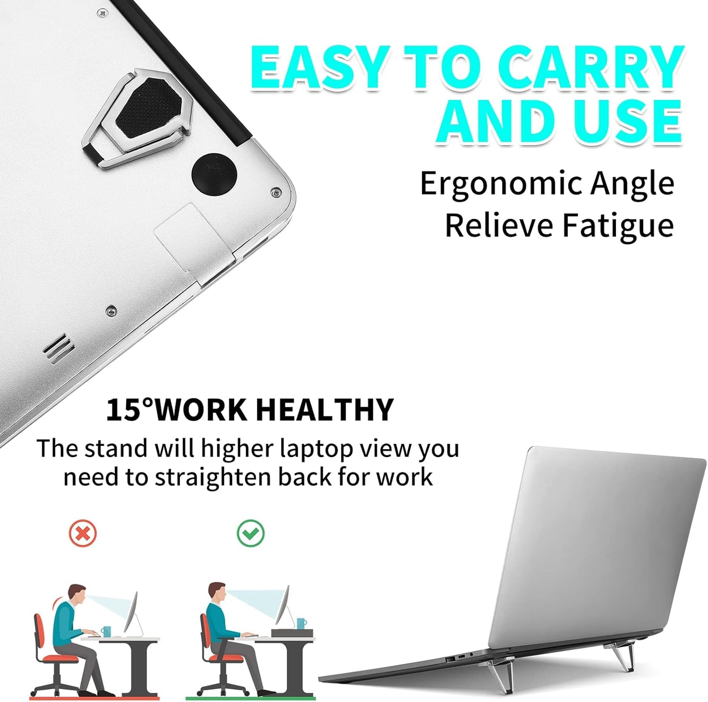 Konohan 4 Pieces Portable Keyboard Laptop Stand Mini Aluminum Keyboard Riser Foldable Cooling Laptop Kickstand Adjustable Lightweight Lifter for Desk Computer Laptops Notebooks 12-17 Inch(Silver)