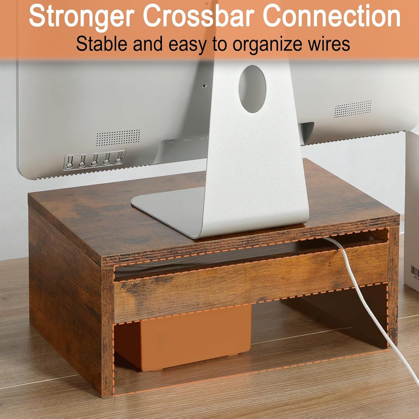 TEAMIX 14.2 inch Monitor Stand Riser, Rustic Brown Wood Monitor Riser with Storage for Desk Small Monitor Stand TV/Screen/PC/Laptop Riser Computer Stand Desktop Shelf (Brown-14.2 inch)
