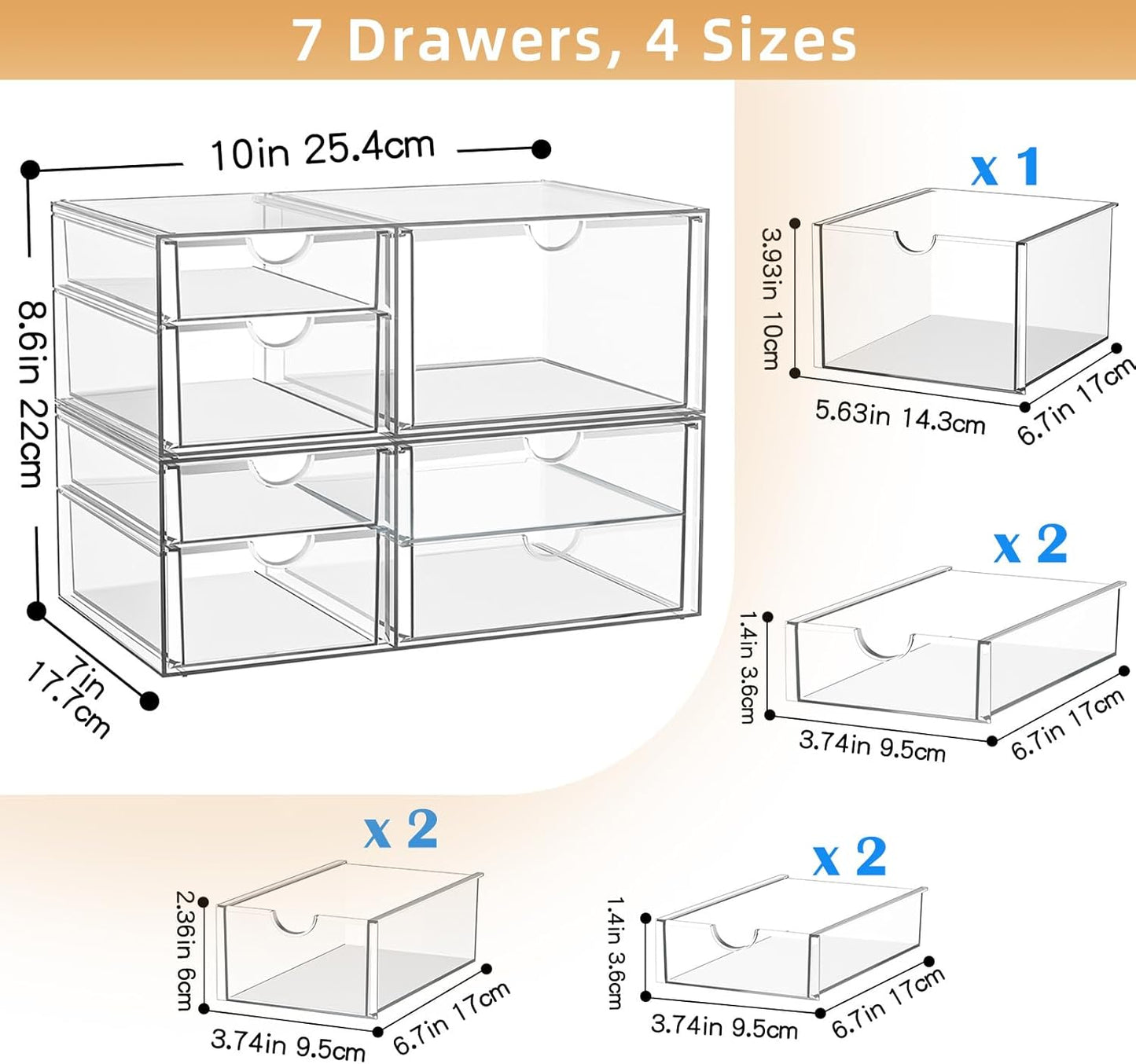 YFXCVSL Acrylic Makeup Organizer with 19 Drawers, 4 Pack Clear Storage Drawers, Bathroom Makeup Organizer for Palettes, Cosmetic, and Beauty Supplies,Ideal for Vanity, Cabinet,Desk Organization