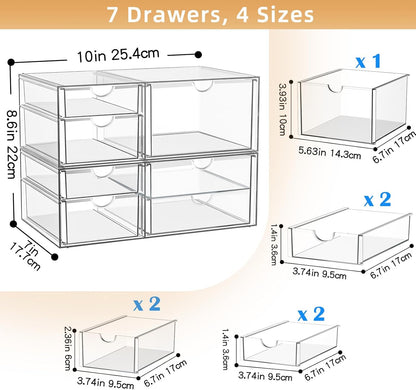YFXCVSL Acrylic Makeup Organizer with 19 Drawers, 4 Pack Clear Storage Drawers, Bathroom Makeup Organizer for Palettes, Cosmetic, and Beauty Supplies,Ideal for Vanity, Cabinet,Desk Organization