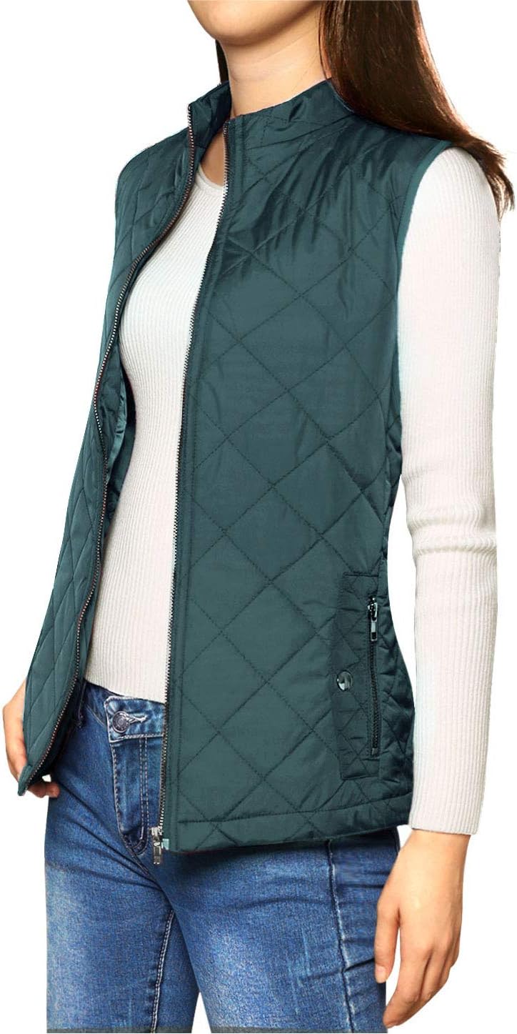 Allegra K Women's Puffer Vest Stand Collar Lightweight Gilet Quilted Zip Vest