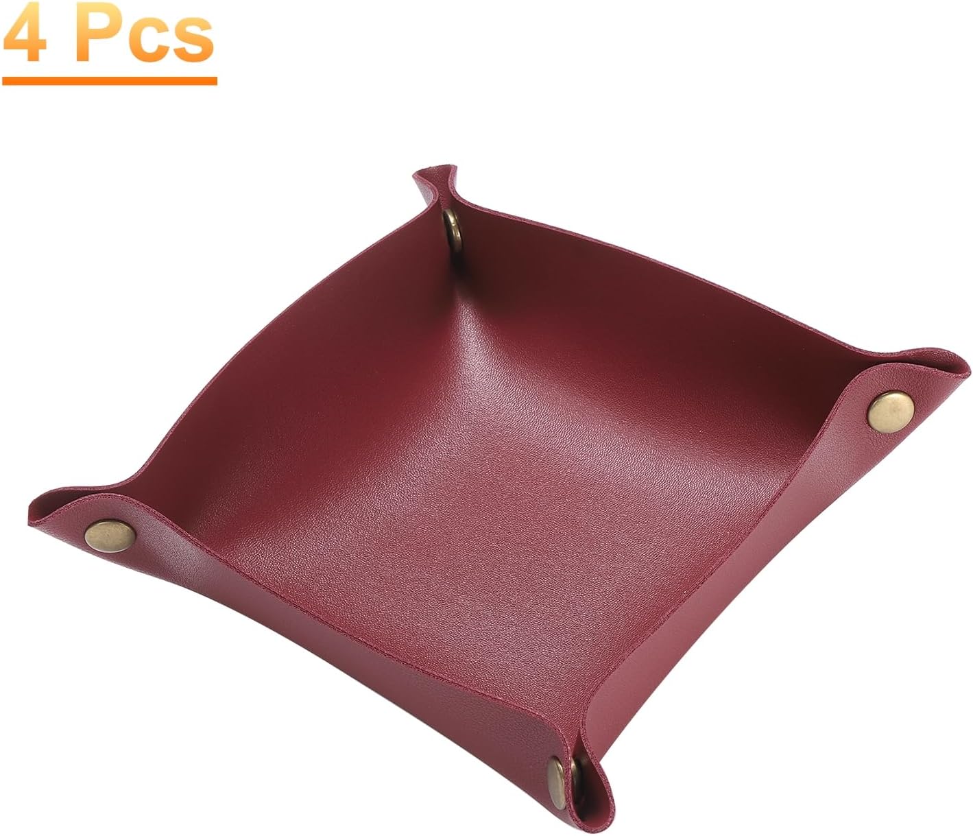 HARFINGTON 4pcs PU Leather Valet Tray Unisex Folding Small Catchall Tray Portable Entryway Table Tray Nightstand Bedside Desk Tray for Key Wallet Watch Coin Jewelry Dice, Pink