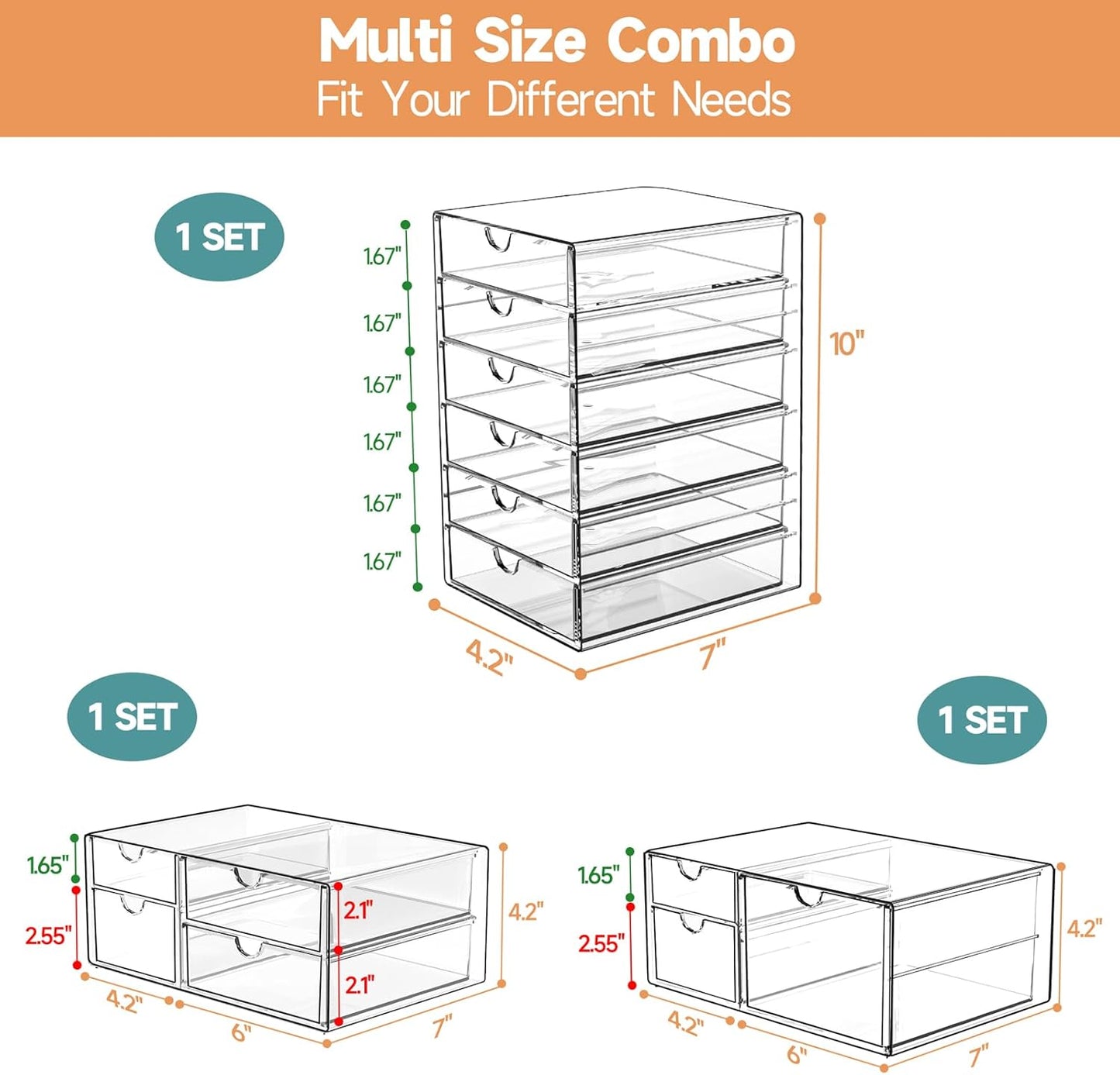 Makeup Drawer Storage Organizer with 24 Drawers, 4 Set Acrylic Office Desk Organization and Storage, Dustproof Drawer Organizer for Makeup, Office, Countertop, Jewelry, Pen, Desktop, Bathroom, Bedroom