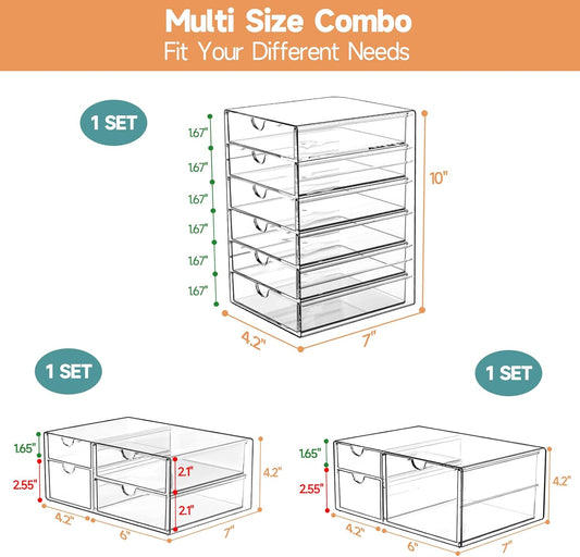Makeup Drawer Storage Organizer with 24 Drawers, 4 Set Acrylic Office Desk Organization and Storage, Dustproof Drawer Organizer for Makeup, Office, Countertop, Jewelry, Pen, Desktop, Bathroom, Bedroom