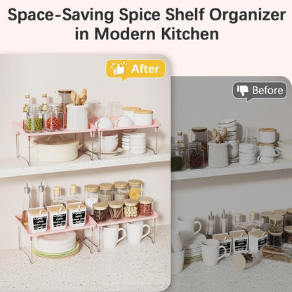 STARLATTA 2 Pcs Cabinet Organizer Shelf, Stackable Kitchen Counter Shelves, Spice Rack,Countertop Organizers, Clear Plastic Storage Shelves Rack for Makeup,Bathroom,Cupboard,Desk,Pantry Organization