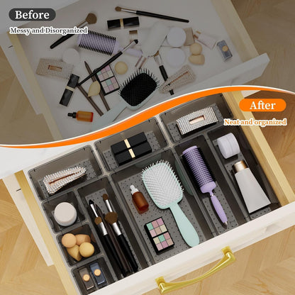 StorMiracle 32 PCS Clear Plastic Drawer Organizer Set, 4-Size vanity organizer Trays and Storage Bins for Makeup, Jewelry and Gadgets in Bedroom, Bathroom and Office, Clear
