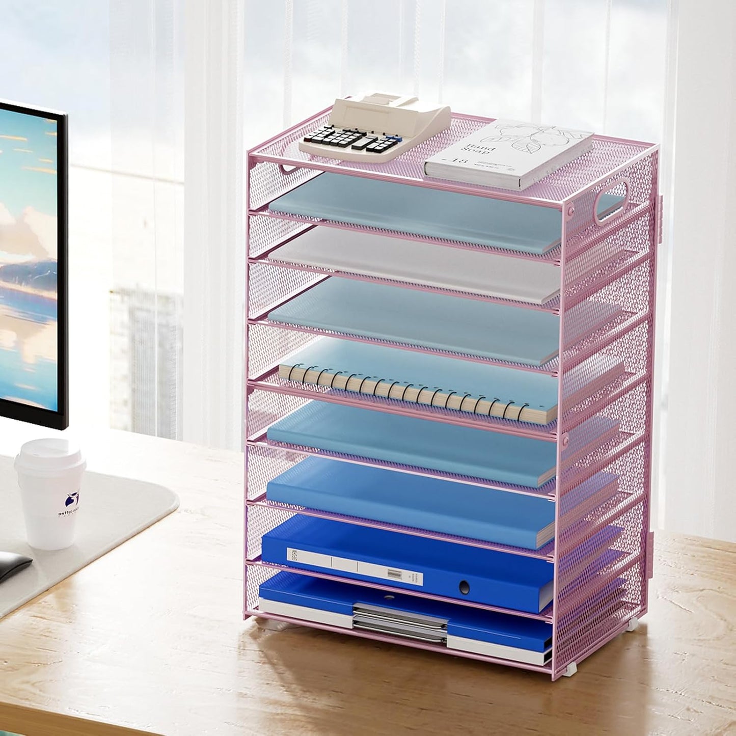Marbrasse 6 Tier Paper Organizer Letter Tray - Mesh Desk File Organizer with Handle, Paper Sorter Organizer for Letter/A4 Office File Folder Holder - Black