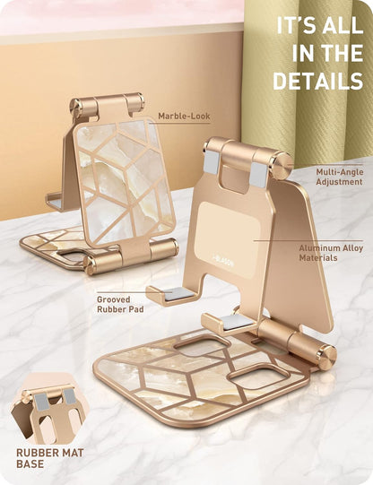 i-Blason Cell Phone Stand for Desk, Cell Phone Holder, Fits All Smart Phones, iPhone 16 15 14 13 Pro Max, Foldable Phone Stand Holder, Marble